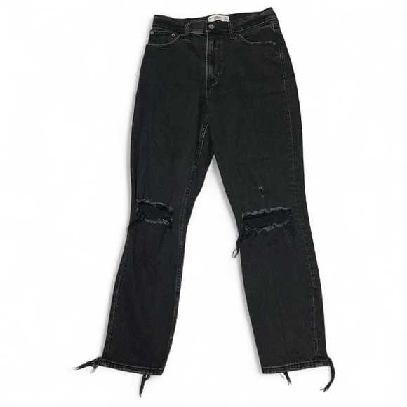 Abercrombie & Fitch Denim - Abercrombie Fitch The Mom High Rise Distressed Jeans Sz 27x26 Black Grunge